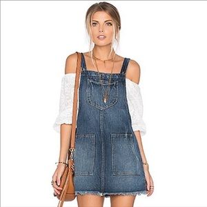 Tularosa Revolve Sophia Denim Overall Dress miniskirt Raw Hem Distressed Small